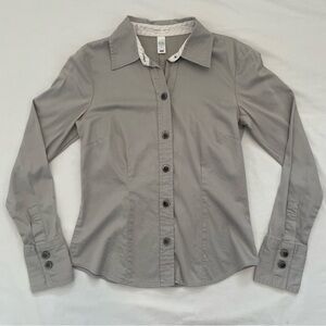 Grey Stretch Button Up Blouse